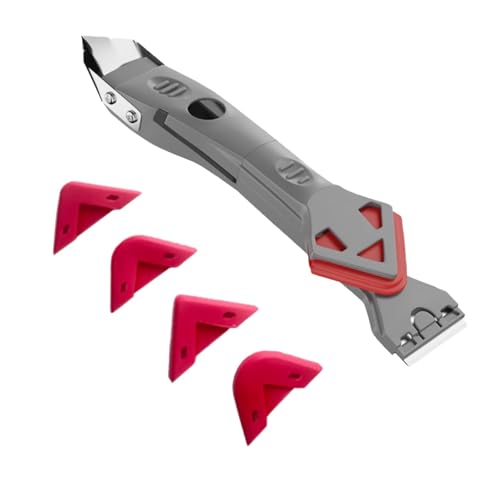 Silicone Remover Tool,5 in 1 Kit Caulking Silicone Sealant Tool,Red Rubber Head Stainless caulking Tool,Easy & Efficient Caulking Tool,for Bathrooms,Floors,Wall,caulking and Smoothing Sealants.