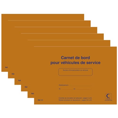 ELVE Lot de 6 Carnets de Bord pour Véhicules de Service 64 Pages 150 x 215 mm Orange