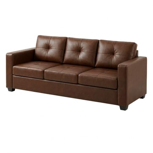 Image of FURNY Hermon 3 Seater Premium Leatherette Sofa Set (Brown) Durable & Comfortable | Ideal for Living Rooms