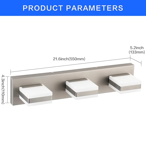 Image of SOLFART Brushed Nickel Vanity Lights Over Mirror, 3 Light LED Bathroom Light Fixture, Vanity Light for Bathroom Modern LED Lights 6000K