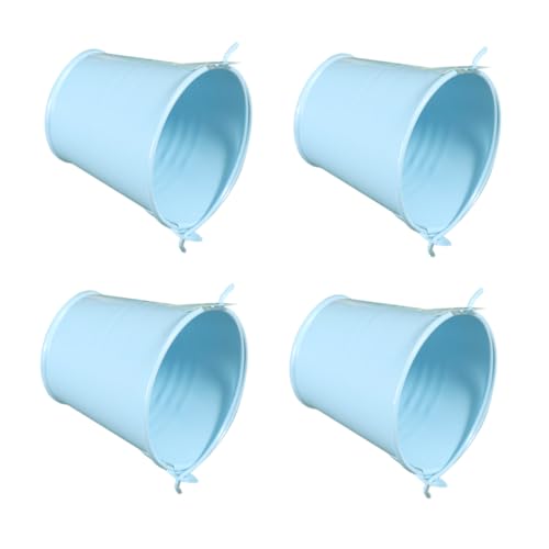 KONTONTY Maceta Pequeña De Hierro Multifunción para Flores y Decoración Interior y Exterior, Paquete De 4 Unidades, Mini Cubos Azules para Jardinería y Almacenamiento Creativo