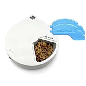 Cat Mate C500 Automatischer Futterautomat mit Digitalem Timer und 5 Näpfen – Für Katzen und Kleine Hunde, Nass- oder Trockenfutter, Inklusive Zwei Kühlakkus, 5 Mahlzeiten Bis zu 330 g Pro Stück, Weiß
