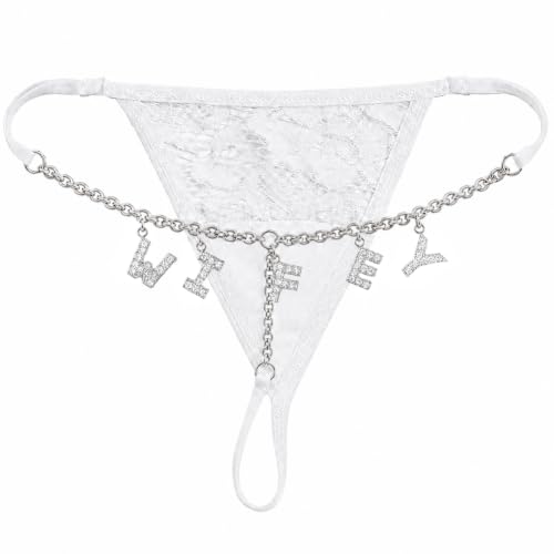Image of WIFEY Rhinestone Lace Thong for Bride, Bridal Shower & Bachelorette Party Gift, Wedding Day Lingerie, Honeymoon Underwear, Adjustable One Size Fits Most