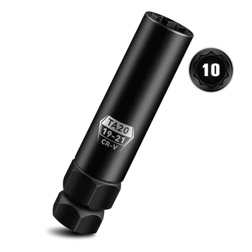 pgroup 10 Spline Lug Nut Key, TA20-19/21 Socket,Lug Nut Removal Tool Of 19mm & 21mm Hex Drive, Wheel Replacement Key To Double-Hex Heads, Cr-V Steel