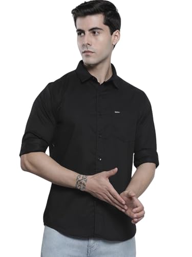 Image of The Indian Garage Co Men Slim Fit Solid Full Sleeves Spread Collar Casual Shirt