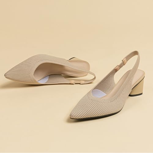 MRKEWUNEY Casual Knit Slingback Pumps for Women Slip On Chunky Low Heel Knit Pumps3