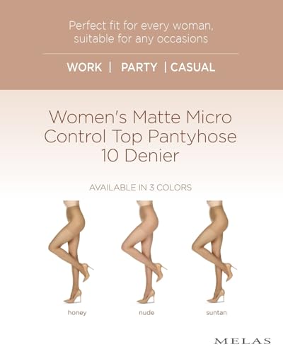Melas Women's Matte Micro Control Top Pantyhose 10 Denier2