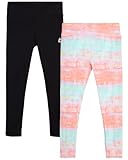 RBX Girls' Active Leggings - 2 Pack Performance Stretch Cotton Yoga Pants (Size: 4-16), Size 10-12, White Multi