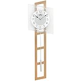 Diese moderne Pendelwanduhr mit einer ungewöhnlichen Form ist die beste Wahl, um Wohnzimmer, Schlafzimmer, Küche, Büro und andere Orte zu dekorieren. Durch die Kombination aus Holz, Glas und Metall hat die Pendeluhr eine einzigartige Optik