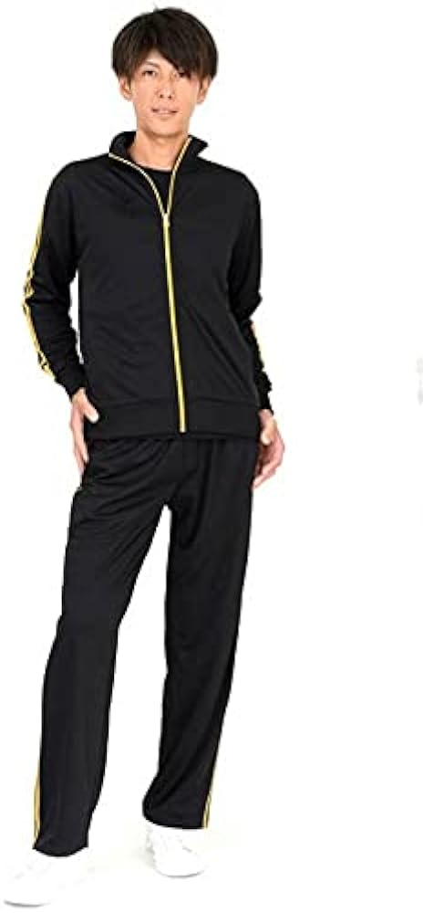 S-WEAR 黒×黄色　ウェア上下セット Amazon | カラージャージ 上下セット 2本ライン スポーツウェア メンズ