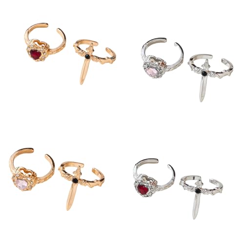 OSNIYAW Lot de 2 bagues gothiques avec épées d'amour - Design unique - Ouverture réglable - Bijoux tendance pour couples et amoureux - Accessoires gothiques tendance, Red, Comme décrit, Comme décrit. – vue 4