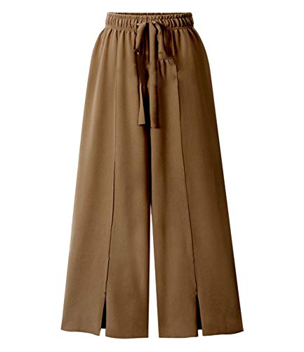 Mujeres Holgados Ancho Pierna Palazzo Pantalones Cintura Elástica Tallas Grandes Marrón L Cover