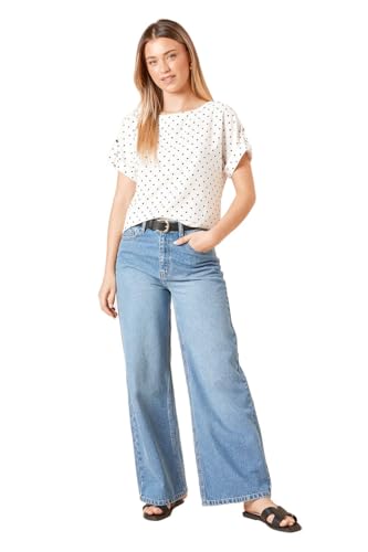 Dorothy Perkins Spot Roll Sleeve Blouse, 12, Mono