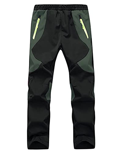 Echinodon Kinder Gefütterte Hose Softshellhose Winddicht Wasserabweisend Atmungsaktiv Warm Jungen Mädchen Trekkinghose Wanderhose Schwarz/Armeegrün M Cover