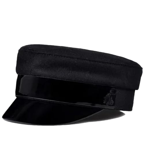 Femmes Cuir verni Laine Tissu Marine Chapeau Femme Cachemire Fittd Flat Caps Noir 1 54 55 CM
