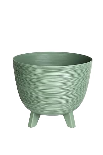 Planters Pride Futura 40cm ⌀ Ribbed Plant Pot, Earth Green - 26L Raised Flower Bowl on Legs - Plastic Outdoor Garden Planter, Indoor House Plant Pot - Weather-Resistant 32cm Tall Decorative Pot
