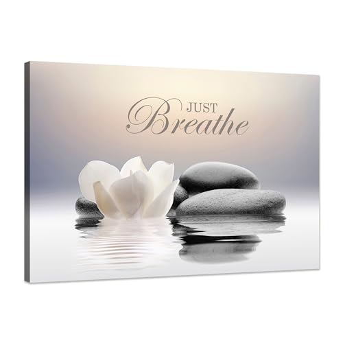 Zen Stone Canvas Wall Art Just Breathe Yoga Quotes...