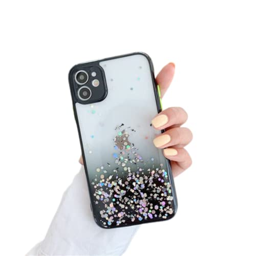VONZEE® Case Compatible with iPhone 12 (6.1 inch), Non Moving Glitter Cover for Girls & Women Soft TPU Shockproof Anti Scratch Drop Protection Cover (Black)