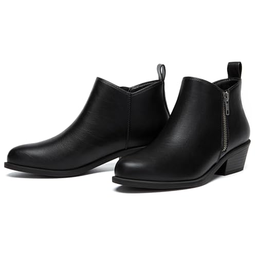 Athlefit Women's Ankle Boots Chunky Low Heel Comfortable Short Boots Round Toe Dress Booties with Side Zipper4