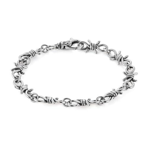 HZMAN Barbed Wire Bracelet for Men Biker Gothic Punk Stainless Steel Link Bracelet Jewelry Gift