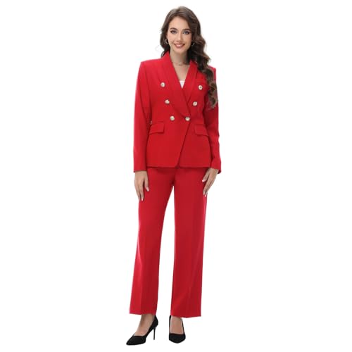 Lamgool Womens Suits 2 Piece Set Shawl Lapel Jacket and Pants Business Casual Outfits2