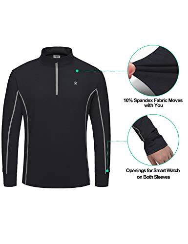 Little Donkey Andy Men’s Lightweight 1/4 Quarter Zip Pullover, Long Sleeve Athletic Shirts For Running Golf, Packable Upf 50 Black Heather L #TOP2