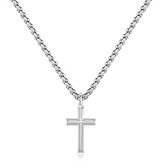 Silver - 0.8'' × 0.5'' beveled cross pendant
