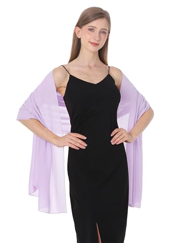 Baoqiya Women's Shawls and Wraps for Evening Dress Chiffon Shawl Soft Elegant Silky Pashmina Wedding Bridal Scarf(Lavende, 79"×29")