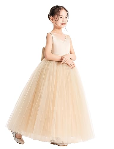 ekidsbridal V-Neck Satin Flower Girl Dress for Special Occasions Pretty Princess Gown 522