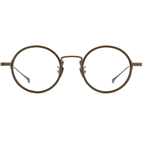 Fonex Titanium Glasses Frame Men,Retro Round Square Optical Eyeglasses Women Vintage Eyewear (Fkj50 Brown) #TOP4