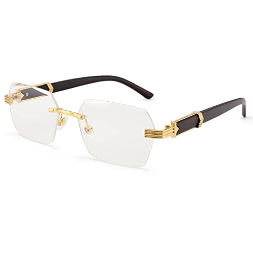 Pro Acme Rimless Rectangle Sunglasses for Women,Men's Square Y2K Glasses Trendy Shades Frameless(Clear)