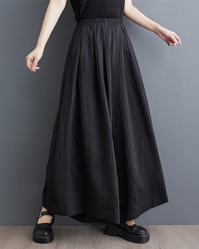 ellazhu Black Pants Skirt for Women Wide Leg Loose Culottes Summer GZ207 A2