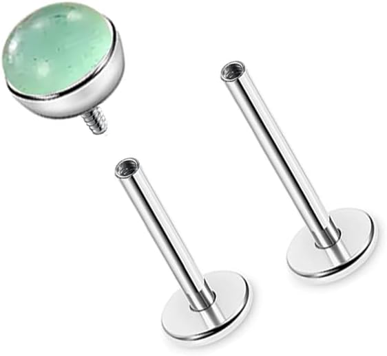 16G Titanium Green Aventurine Flat Back Stud Earrings, G23 Natural Gemstone Screw Back Helix Piercing, Cartilage Tragus Jewelry for Women, Taurus Aries Gift