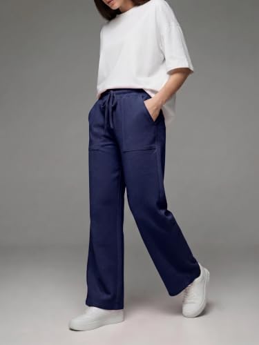 Image of Mehrang Women's Wide-Leg Side Pocket Trouser|Palazzo Pants|High Waist Trousers with Drawstring|Lightweight Casual & Travel Wear|Women Trousers Pants | Trousers Flared Korean Style