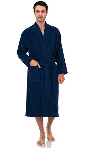 TowelSelections Mens Robe Turkish Cotton Terry Kimono Spa Bathrobe Large/X-Large Twilight Blue