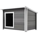 New Age Pet ECOFLEX Rustic Lodge Outdoor Elevated Dog House, X-Large Weather Resistant Shelter for Large Dogs, Wood Look Composite Material, Easy Assembly with 10 Year Warranty