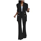 Geschäftskleidung Damen Bürodame Arbeitskleidung Einfarbiger Hosenanzug 2-teilige Outfits Langarm Blazer + Anzughose Mit Gürtel Zweireihig Anzugmantel Anzugjacke Schlaghose OL Pendler Kostüm