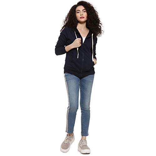 Image of PINACOLADA Women's Zip-Front Hoodie with Contrast Drawstring for Casual Wear | Hooded Neck | Long Sleeve | Zipper Closure | Cotton Sweatshirt Crafted with Comfort Fit for Everyday Wear