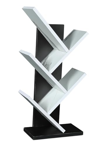 Image of SBF Furniture Tree Bookshelf Floor Standing Bookcase Free Standing Multipurpose Storage Rack for Books Magazines Organizer Showcase DIY (5 Tier - BK&WH, 5 Tier)