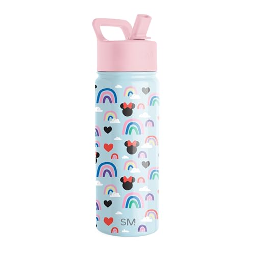 Image of Simple Modern Kids Summit Water Bottle with Straw Lid | Disney Minnie Mouse 18oz Stainless Steel Cup Insulated Tumbler for Girls, School | Minnie Mouse Rainbows