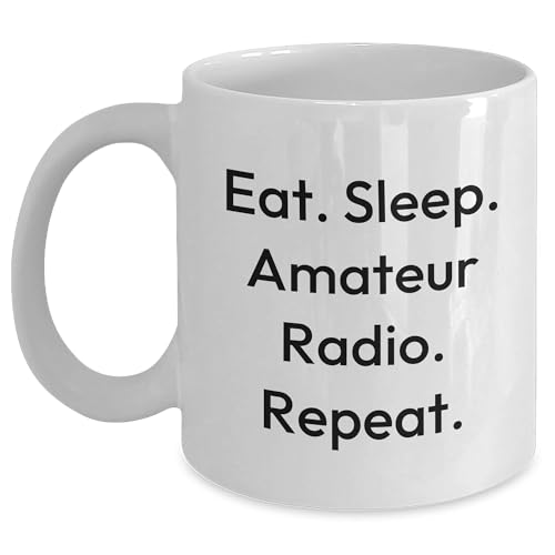Amateur Radio Lovers Rejoice Eat Sleep Amateur Radio Repeat White Coffee Mug Gifts from Friends Family Valentine's