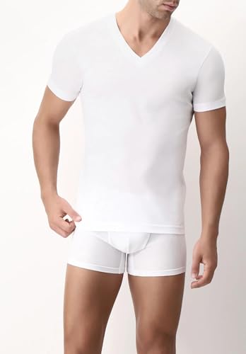 T-shirt CAGI 1305 blanc col V en coton demi-manches contre la transpiration