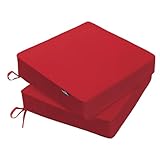 PatioGlow Outdoor Chair Cushions 19 x 19 x 3 Inch, Waterproof & Fade Resistant Patio Seat Cushion for Furniture with Handle and Ties, Thick Seating Pads for Outside Sofa Couch Set of 2, Red