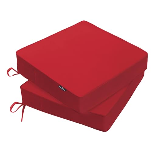 PatioGlow Outdoor Chair Cushions 19 x 19 x 3 Inch Waterproof & Fade Resistant Patio Seat Cushion for Furniture with Handle and Ties Thick Seating Pads for Outside Sofa Couch Set of 2 Red
