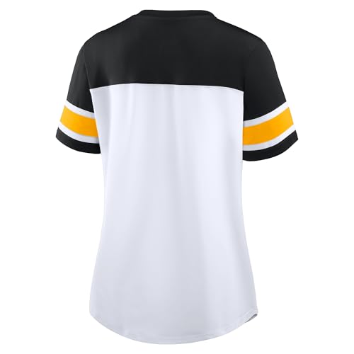 Fanatics Women's White/Black Pittsburgh Steelers Athena Rhinestone Lace-Up V-Neck T-Shirt - Image 3