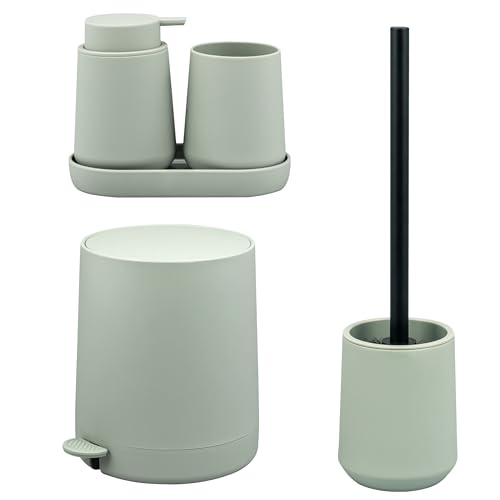 eluno TESERO Ensemble d'accessoires de salle de bain 5 pièces avec surface douce au toucher, distributeur de savon, gobelet, bol, seau cosmétique, ensemble WC pour salle de bain et WC d'invités en