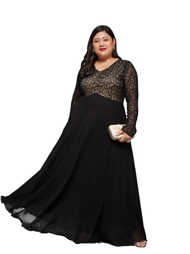 Image of Miss Chase A+ Women's Floral Printed Relaxed Fit V -Neck 3 /4Th Sleeve Georgette Maxi Dress