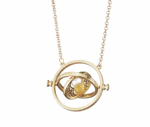 Hefnoya Time Travel Necklace - Hourglass Rotating Necklace Pendant for Costume Accessory and Gift Fans Birthday (T-Gold)