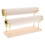 Toddmomy Expositor de Pulseras de Metal y Madera Diseño Multicapa y Terciopelo Beige, Organizador Elegante para Almacenamiento y Protección de Joyas o Uso Doméstico