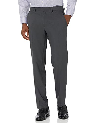 Kenneth Cole REACTION Men's Techni-Cole Mini Check Modern Fit Flat Front Dress Pant, Charcoal, 34Wx30L